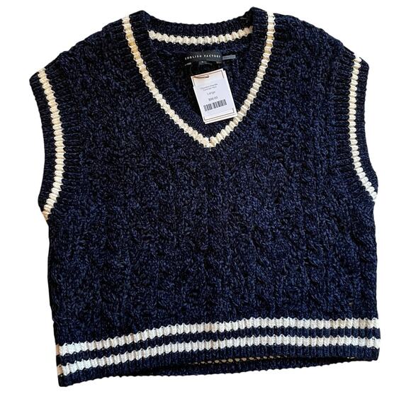 NWT English Factory Navy Blue Knit Pull On V Neck Classic Grandpa Vest Large - Picture 1 of 9